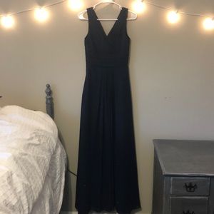 Bill Levkoff Navy Maxi V-Cut Bridesmaid Dress